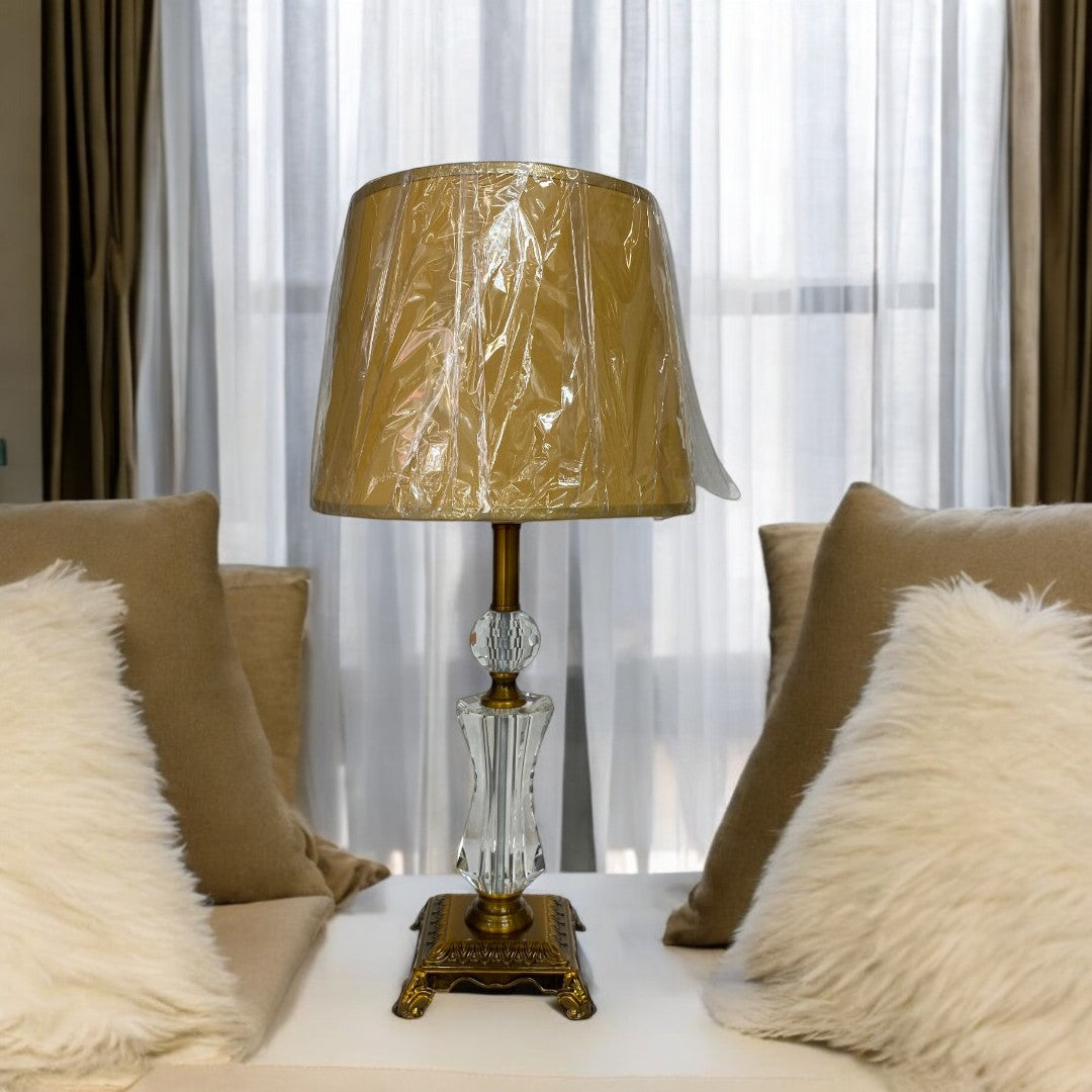 Vintage Brass Crystal Side Table Lamp