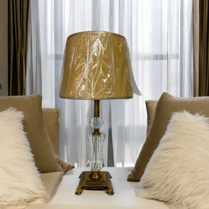 Vintage Brass Crystal Side Table Lamp