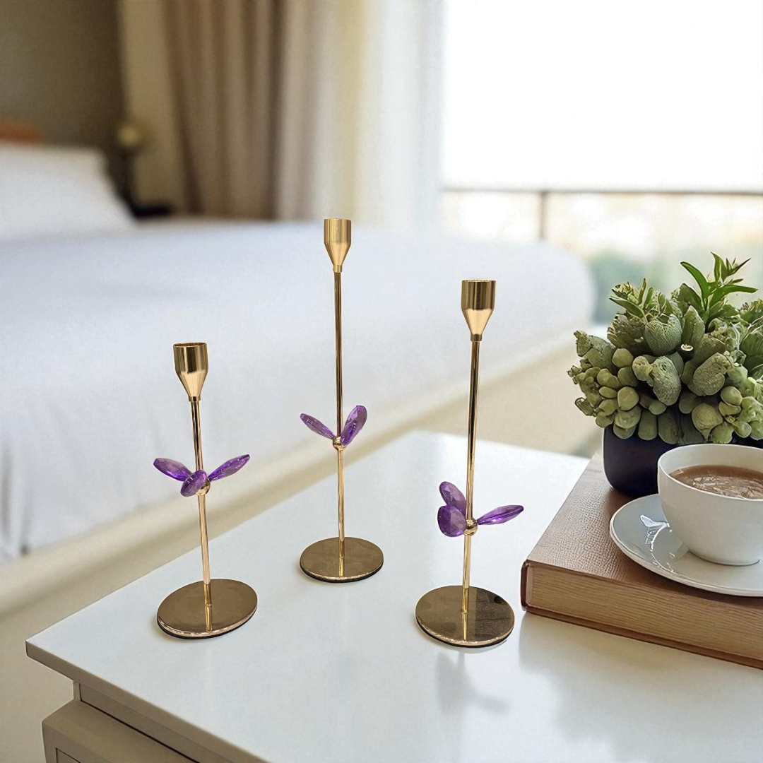Luxury Golden Metallic Crystal Candle Stand Set