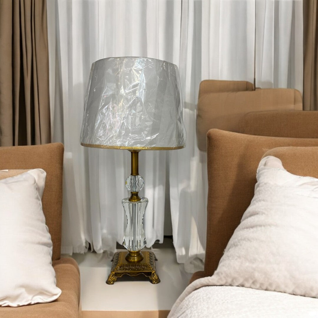 Vintage Brass Crystal Side Table Lamp