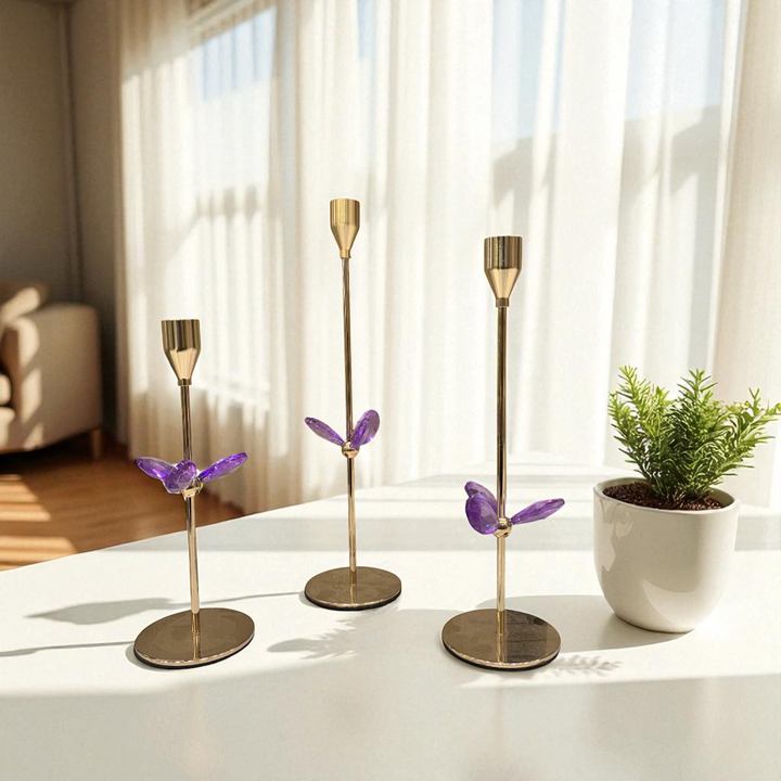 Luxury Golden Metallic Crystal Candle Stand Set