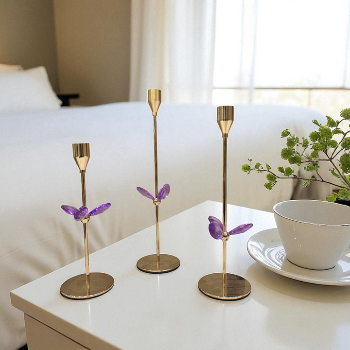 Luxury Golden Metallic Crystal Candle Stand Set