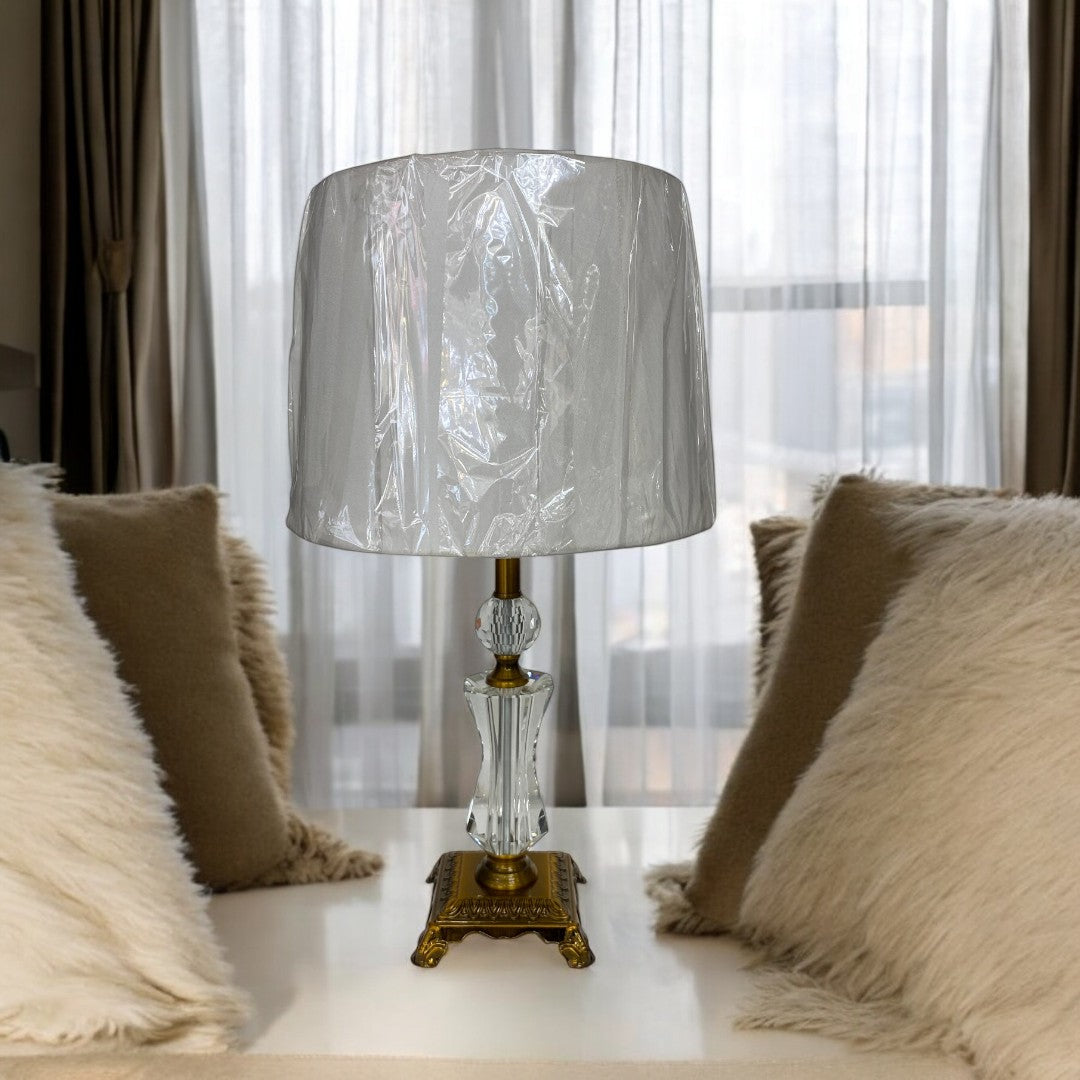 Vintage Brass Crystal Side Table Lamp