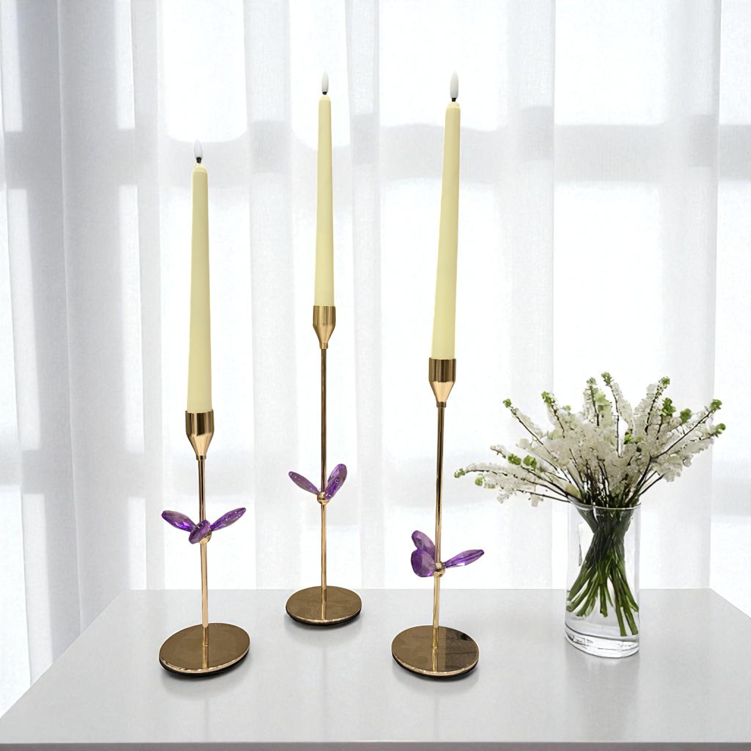 Luxury Golden Metallic Crystal Candle Stand Set