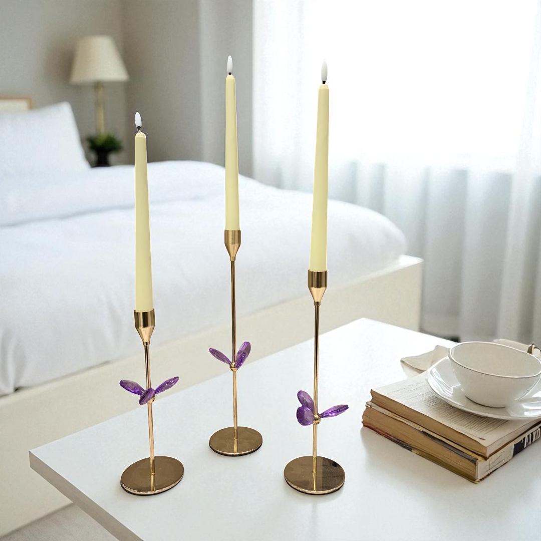 Luxury Golden Metallic Crystal Candle Stand Set