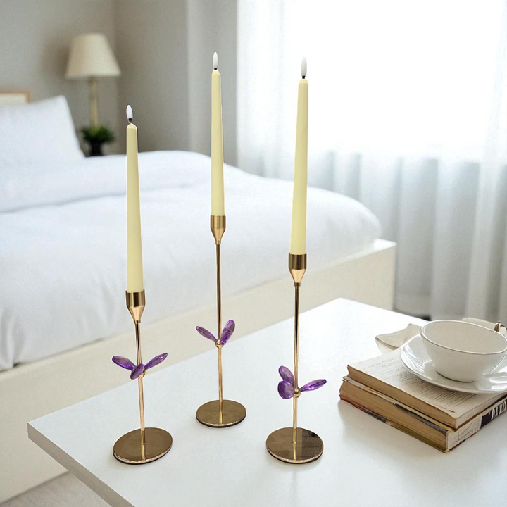 Luxury Golden Metallic Crystal Candle Stand Set