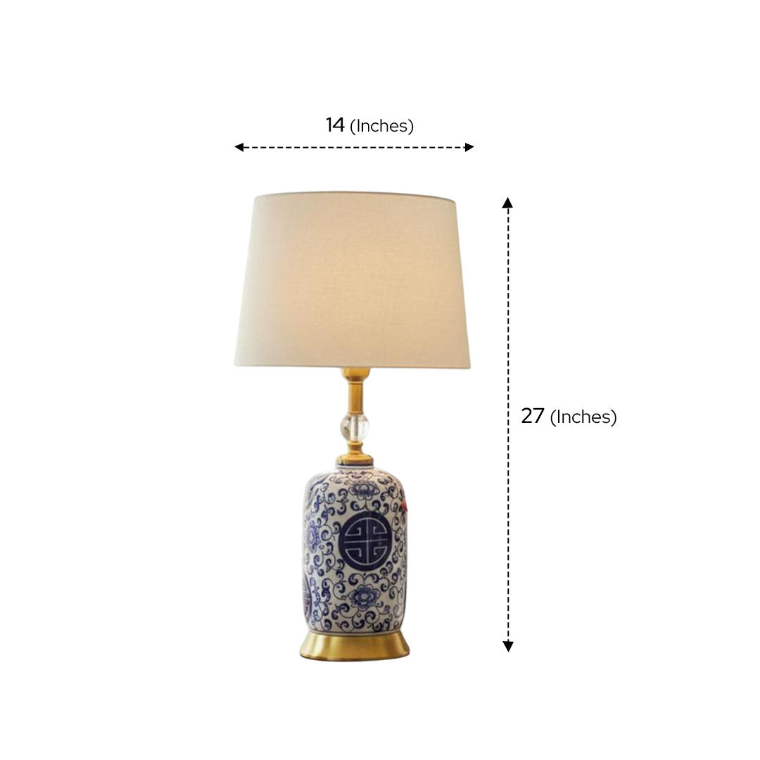 Oriental Chinese Blue Pottery Ceramic Lamp