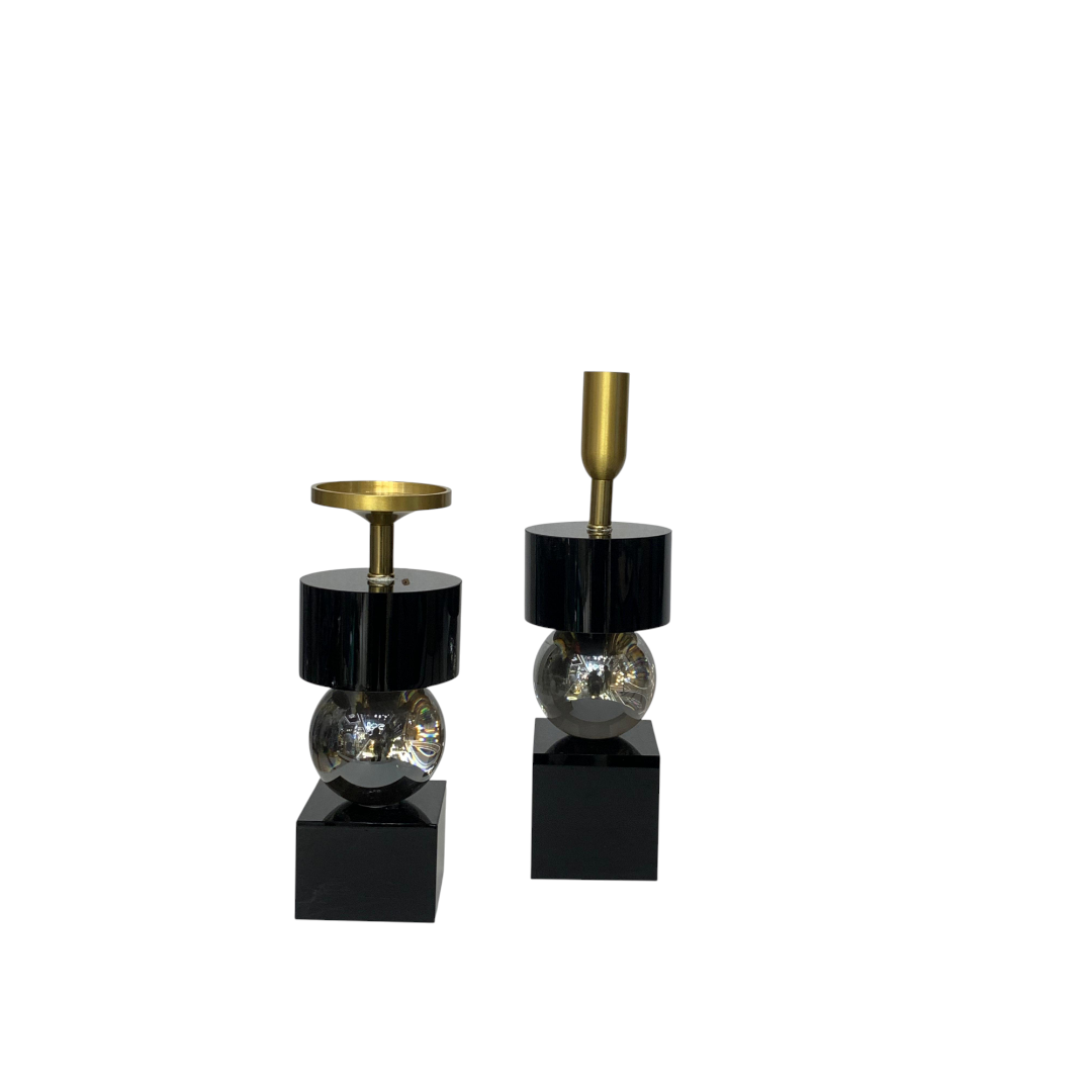 Midnight Luxe Heavy Crystal Candle Holder Set