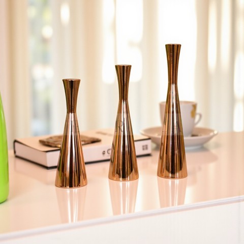 Rose Gold Metalic Candle Stand 3pcs