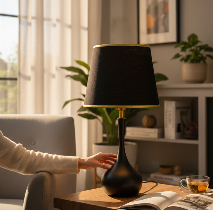 Luxury Metallic Black Side Table Lamp