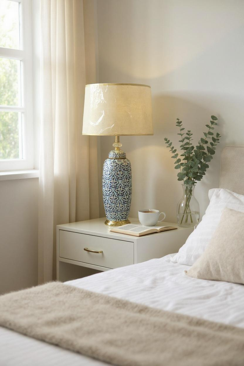 Blue Pottery Bone Ceramic Lamp (LS485)