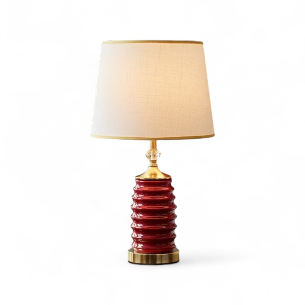 Crimson Ribbed Ceramic Lamp