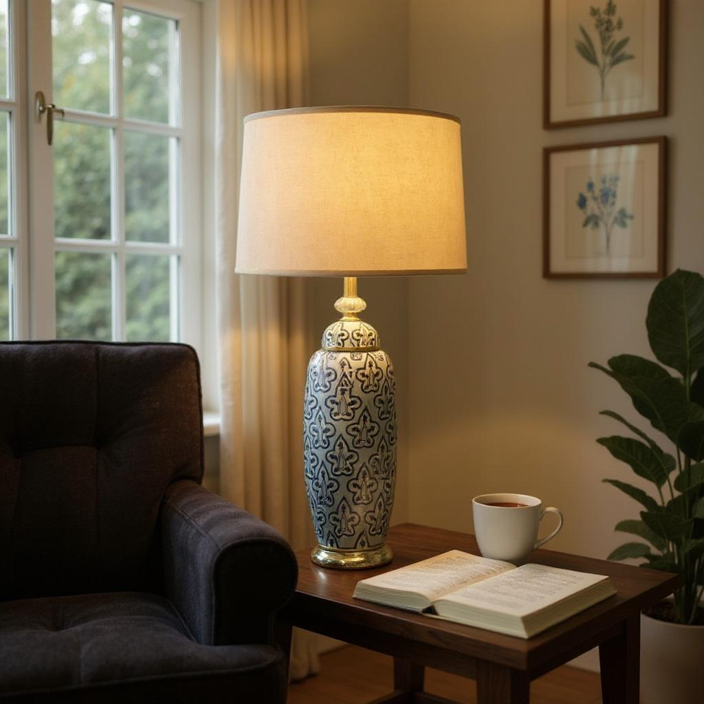 Blue Pottery Bone Ceramic Lamp (LS485)