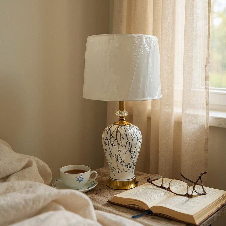 Blue Vein Ceramic Gold-Base Table Lamp  see