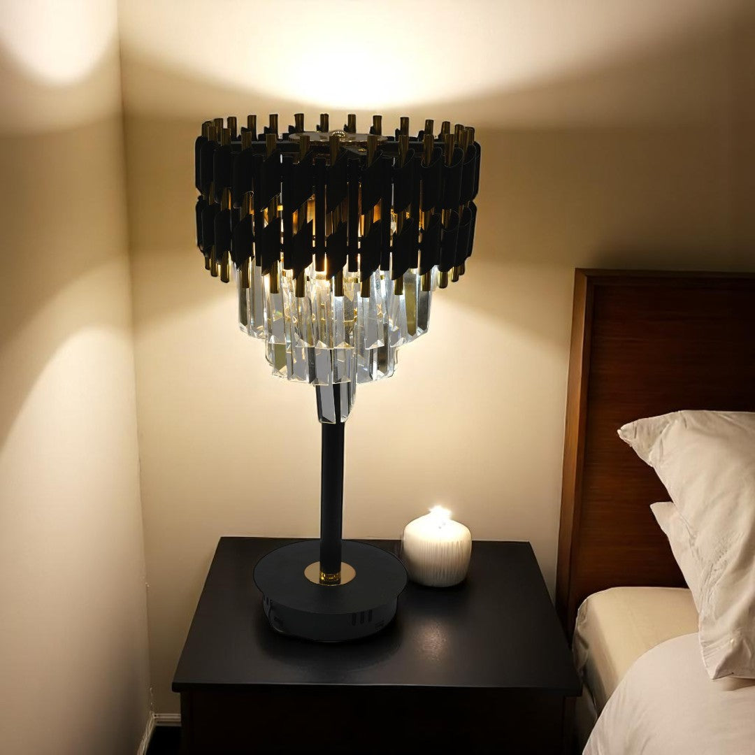 Lunaris Noir Metallic Crystal-Tier Table Lamp