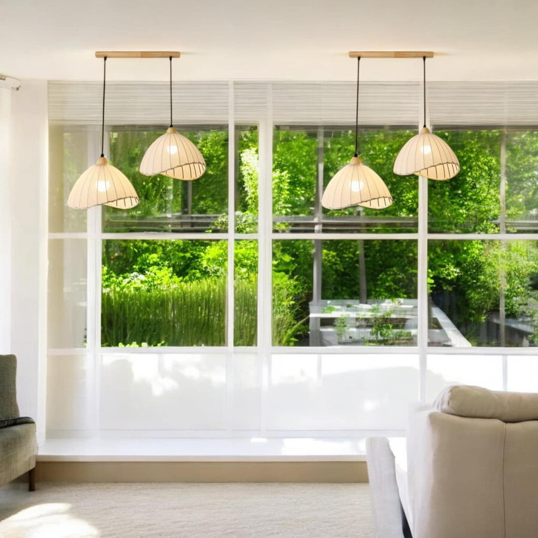 Arcade 2-Light Linear Pendant in fabric shade.