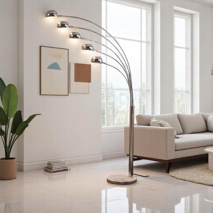 Silver Radiant Cascade 5 Arc Lamp