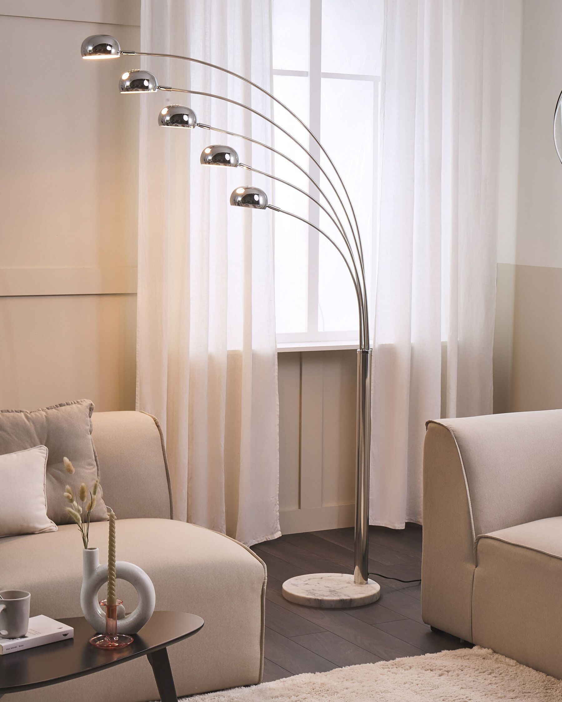 Silver Radiant Cascade 5 Arc Lamp