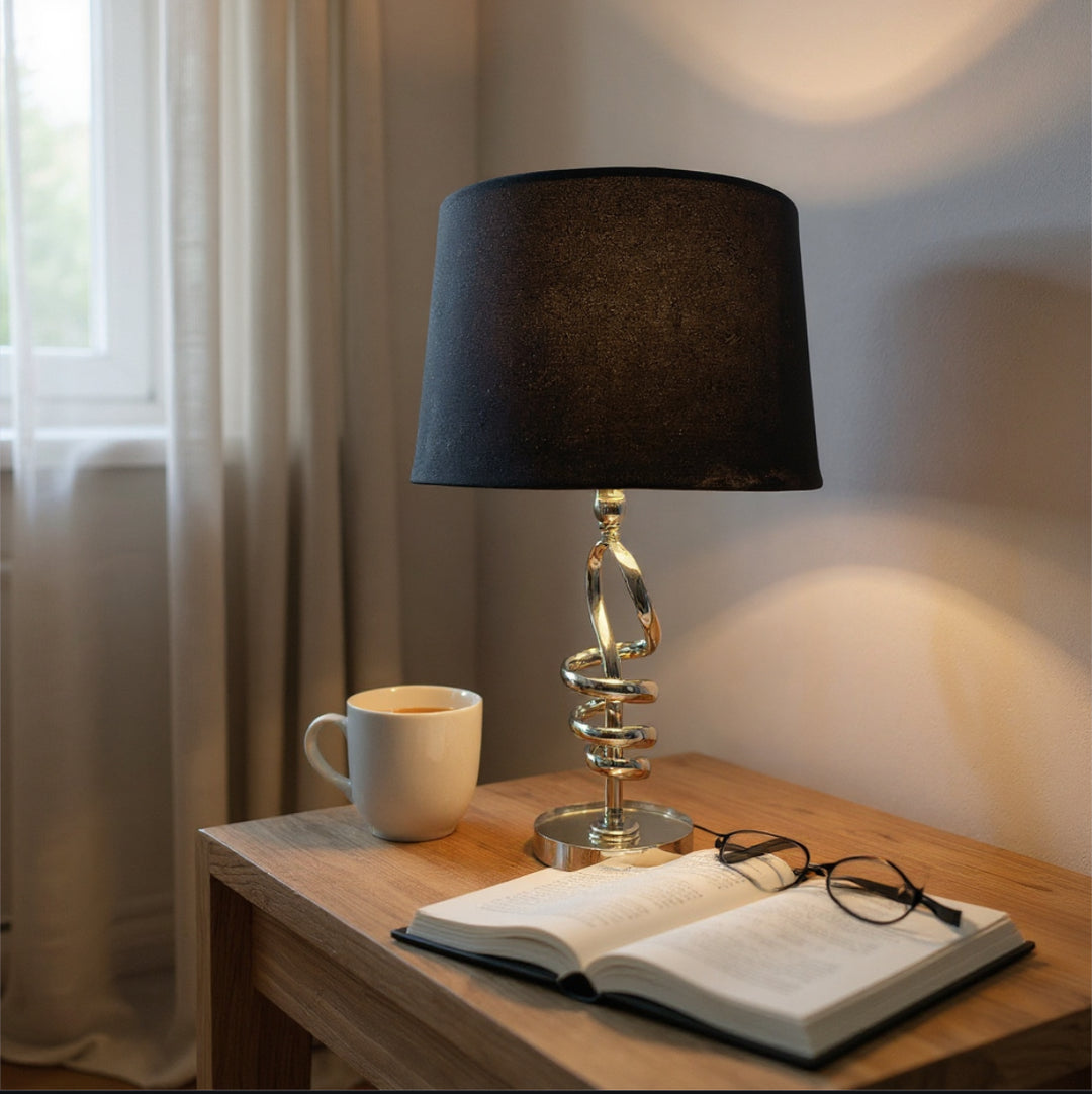 Modern Chrome Twist Table Lamp with Crystal Base