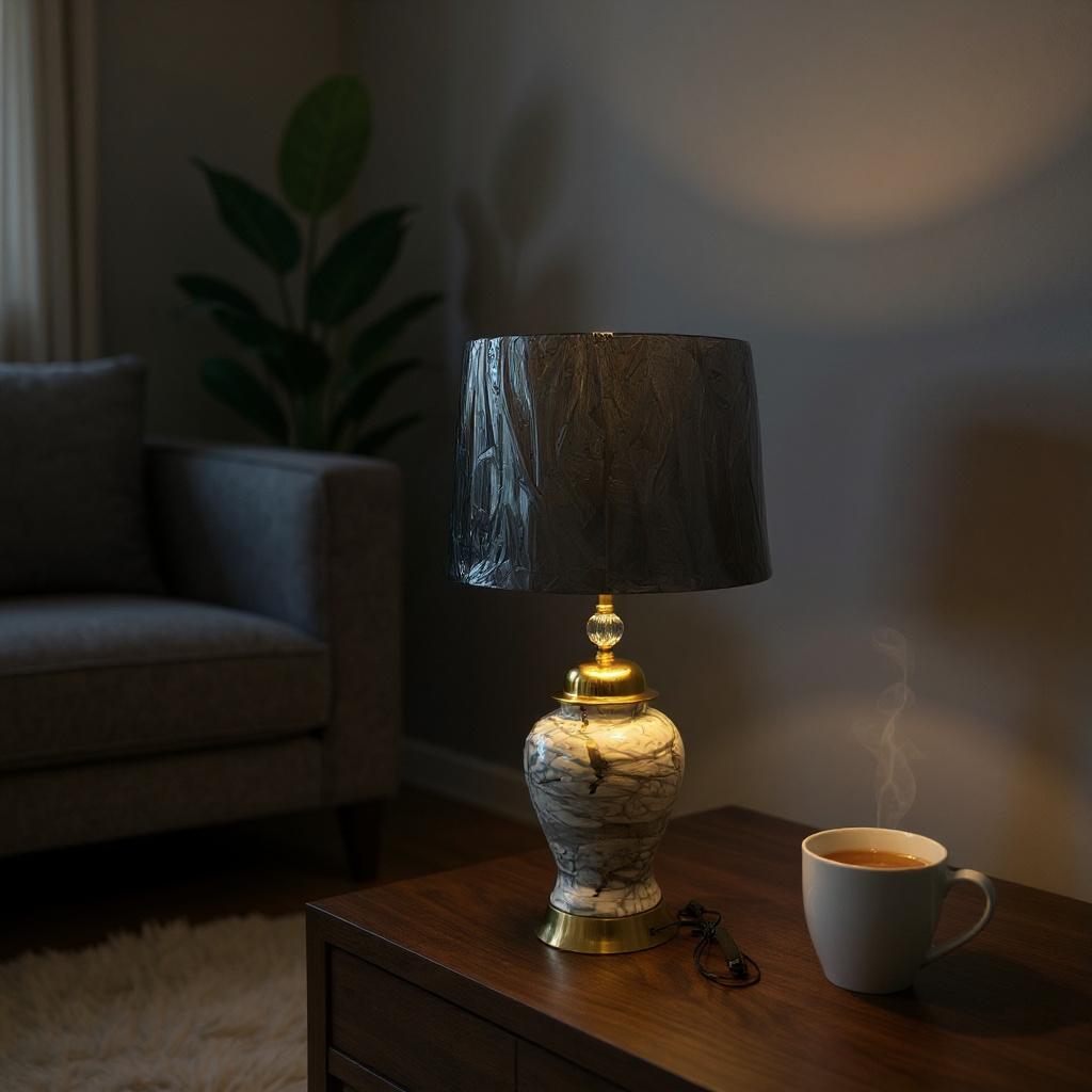 Marble Textured Elegance Ceramic Gold-Base Table Lamp