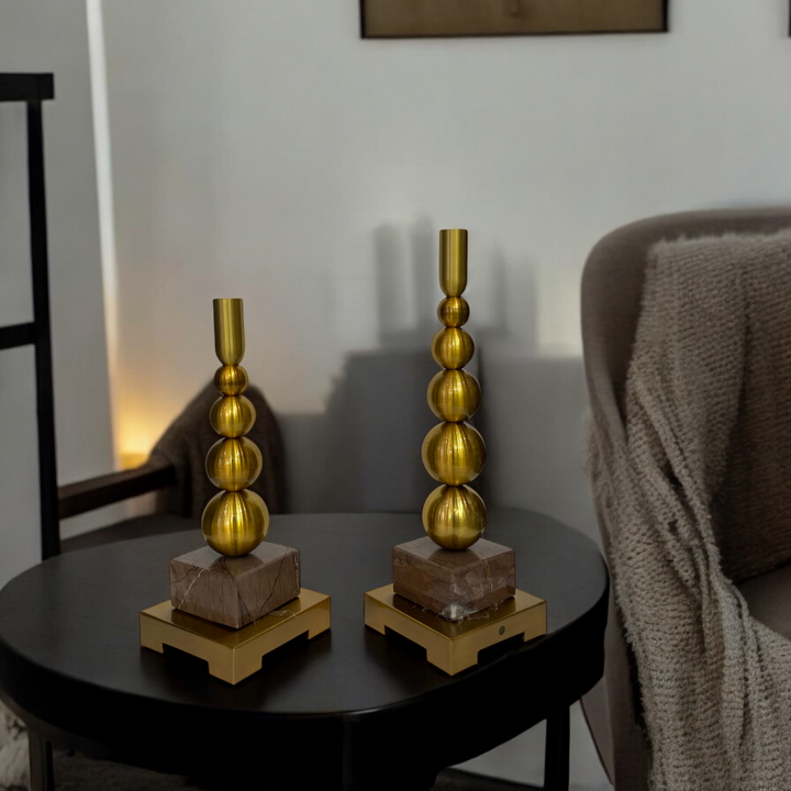 Vintage Brass Candle Holder with Marble Base
