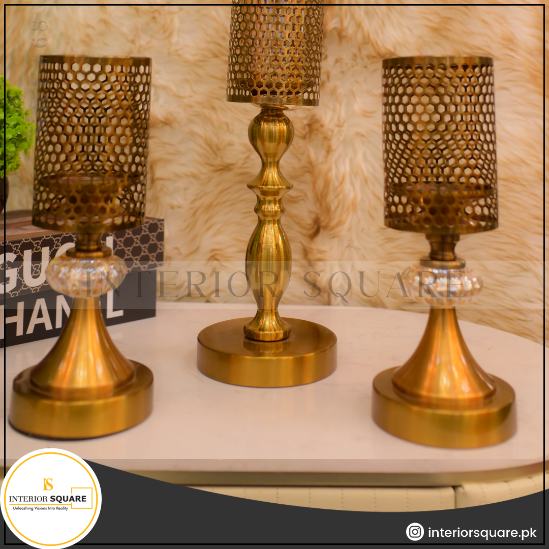 Cage style Golden Candle Stand set