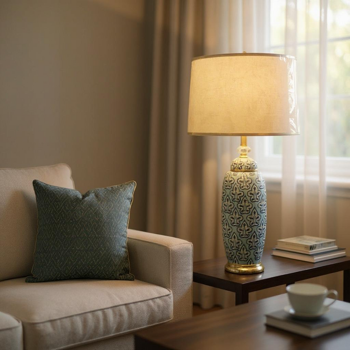 Blue Pottery Bone Ceramic Lamp (LS485)