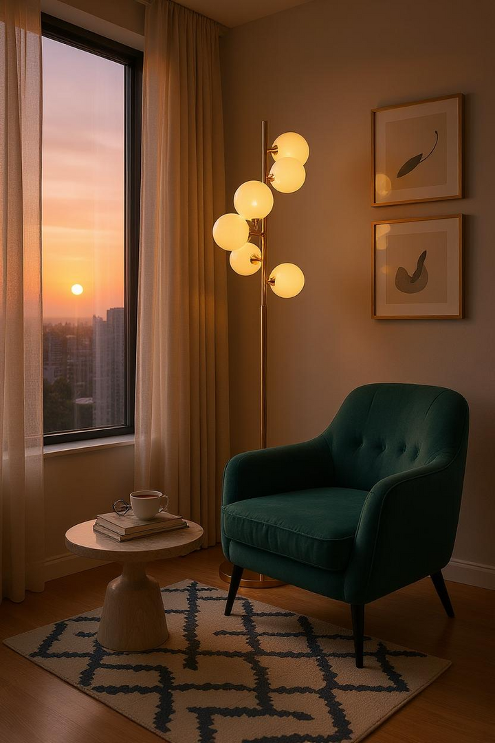 Celeste Glow – White Bowl Round Floor Lamp