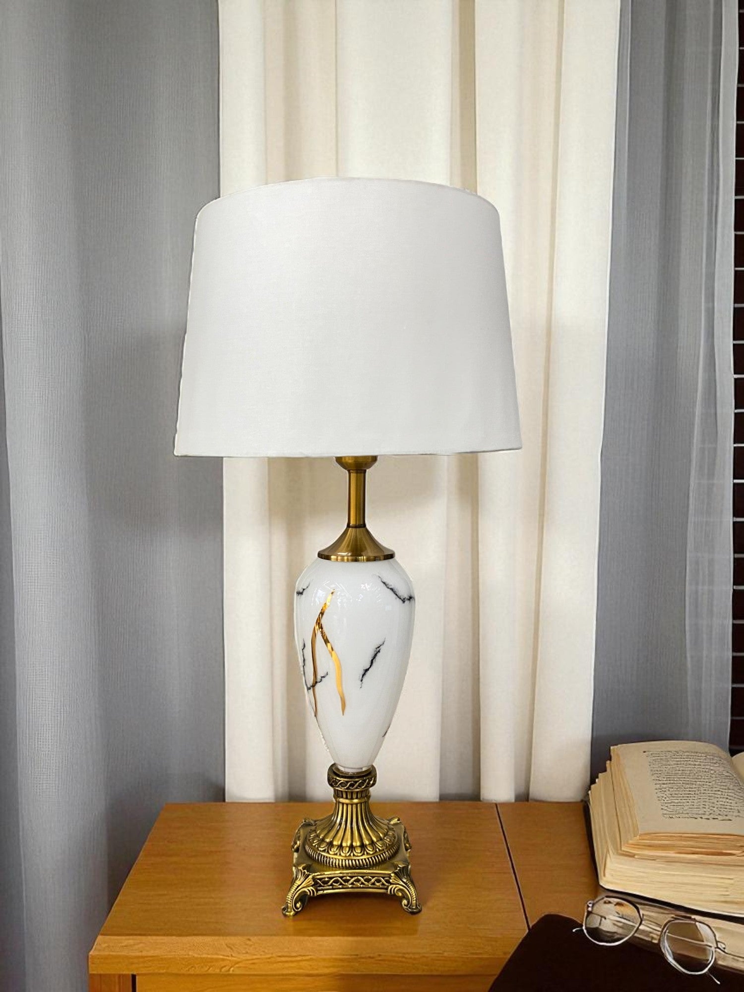 Modern Marble-Effect Ceramic Table Lamp