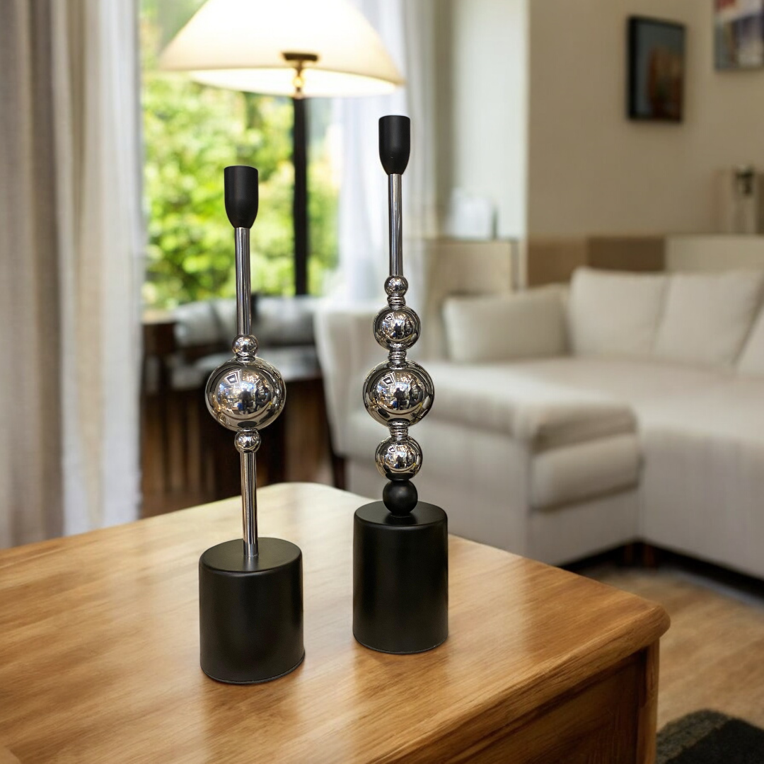 Modern Chrome Sphere Candle Stand