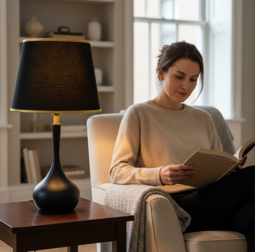 Luxury Metallic Black Side Table Lamp