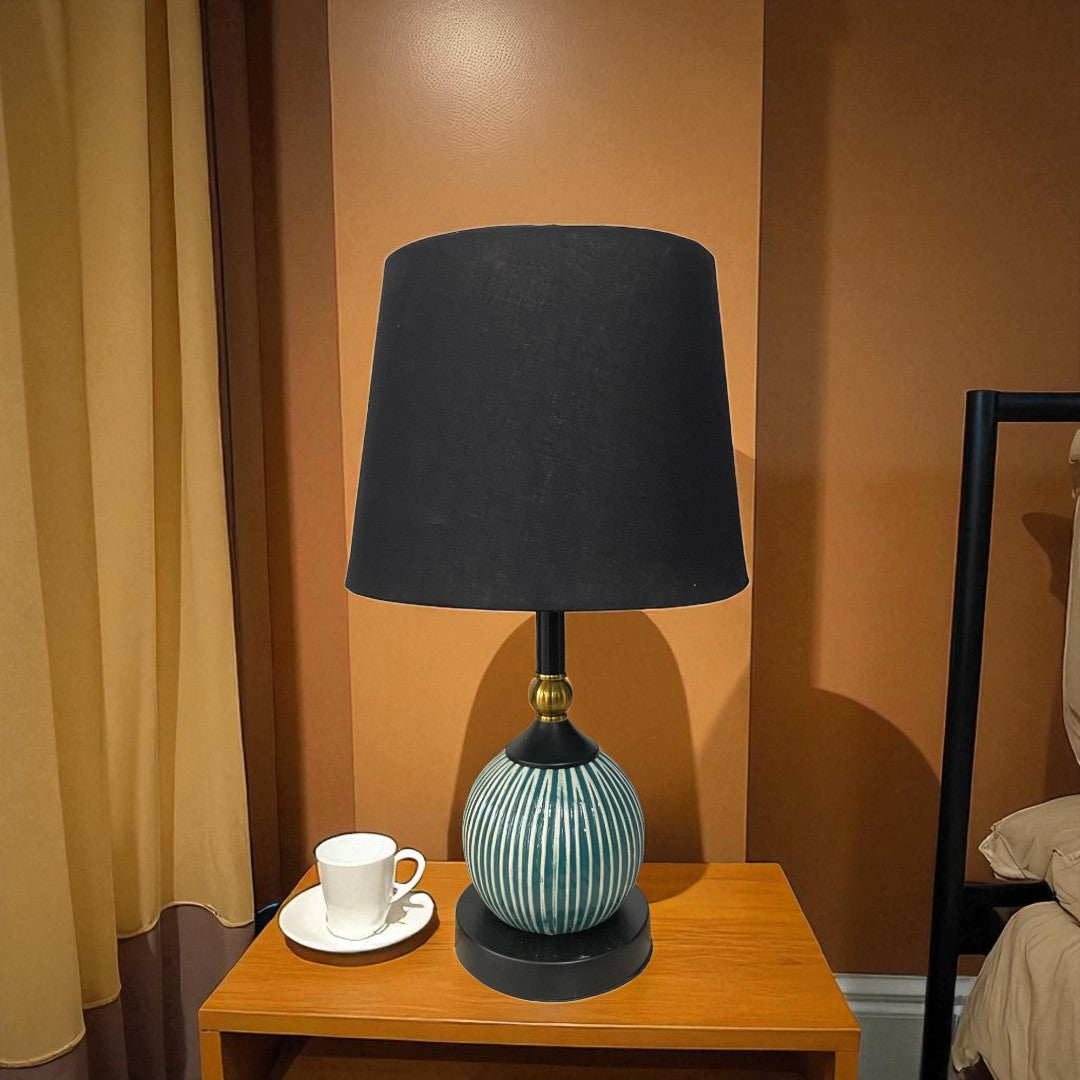 Striped Teal Ceramic Table Lamp