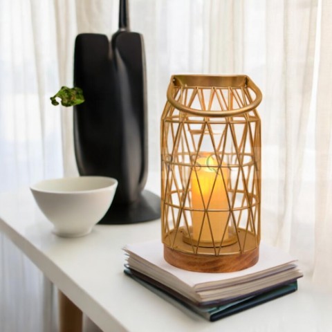 Golden Elegance Hurricane Candle Stand