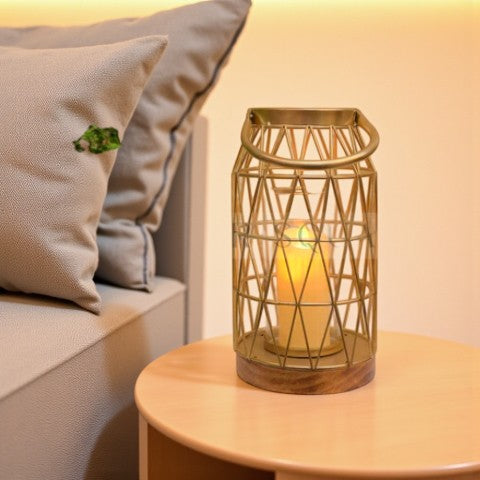 Golden Elegance Hurricane Candle Stand