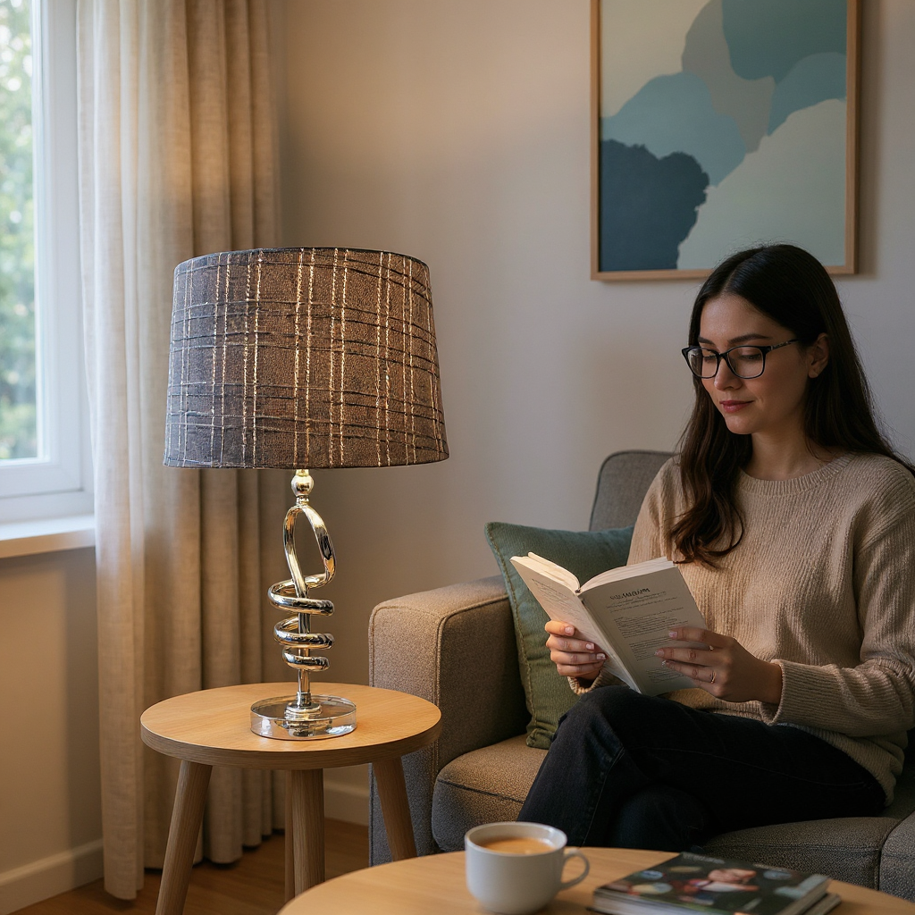 Modern Chrome Twist Table Lamp with Crystal Base