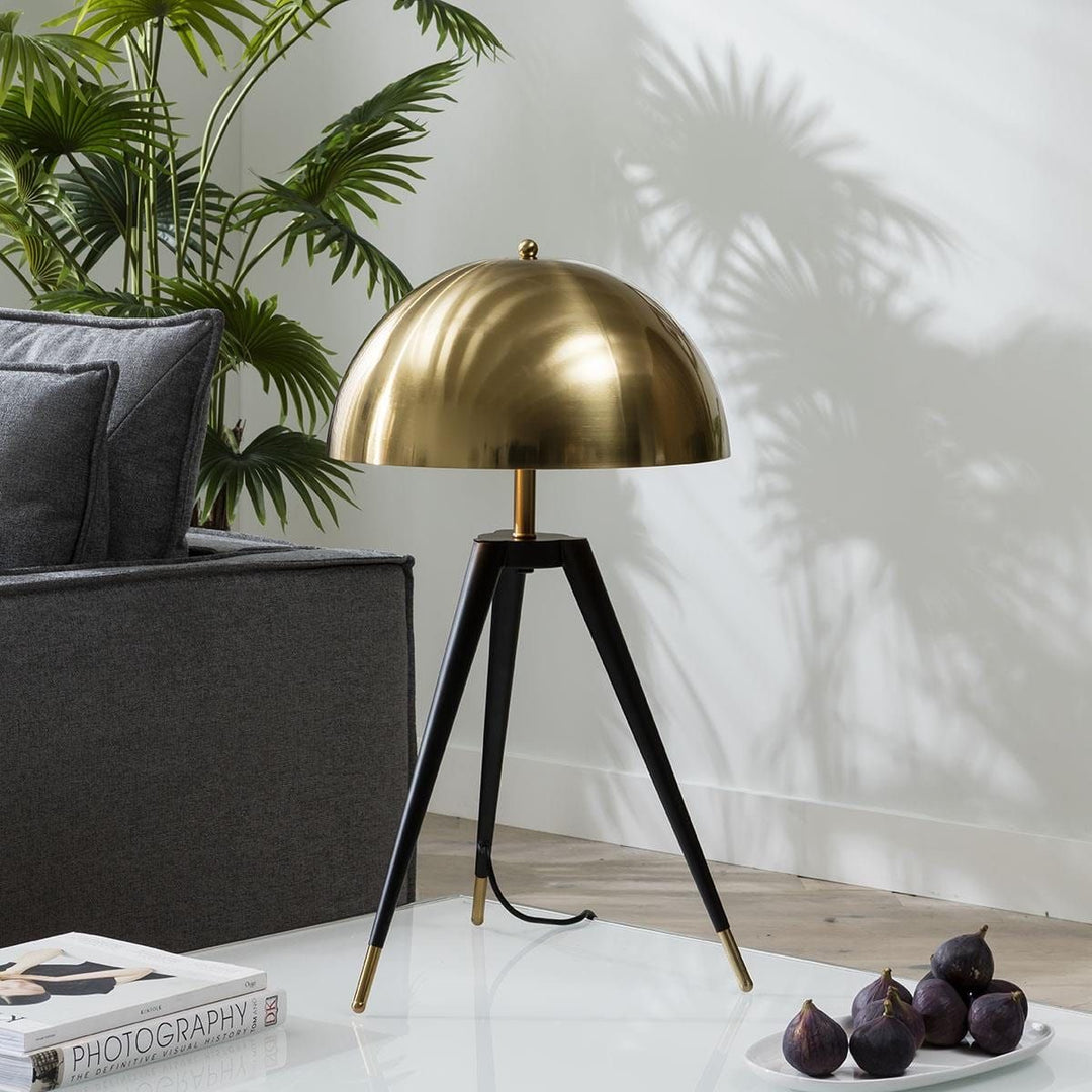 Imported Metallic Tripod Table Lamp with Brass Dome Top