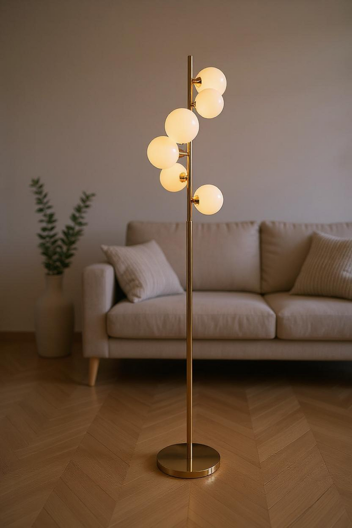 Celeste Glow – White Bowl Round Floor Lamp