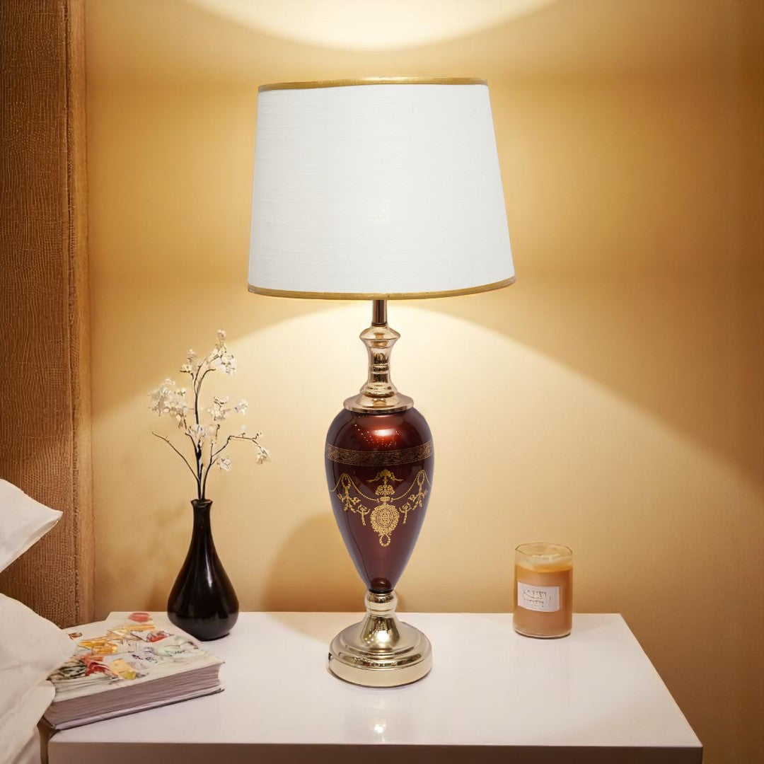 Red Versace-Style Side Table Lamp
