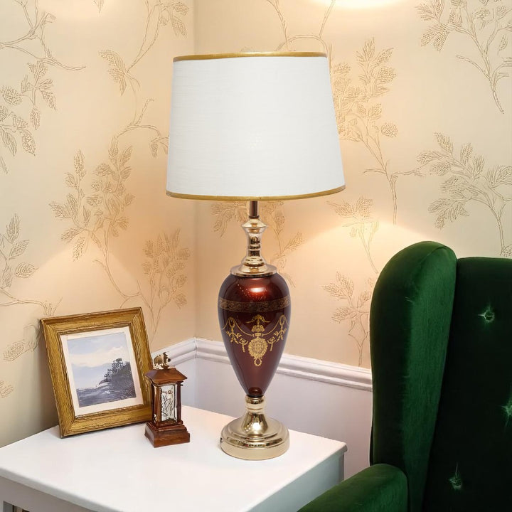 Red Versace-Style Side Table Lamp