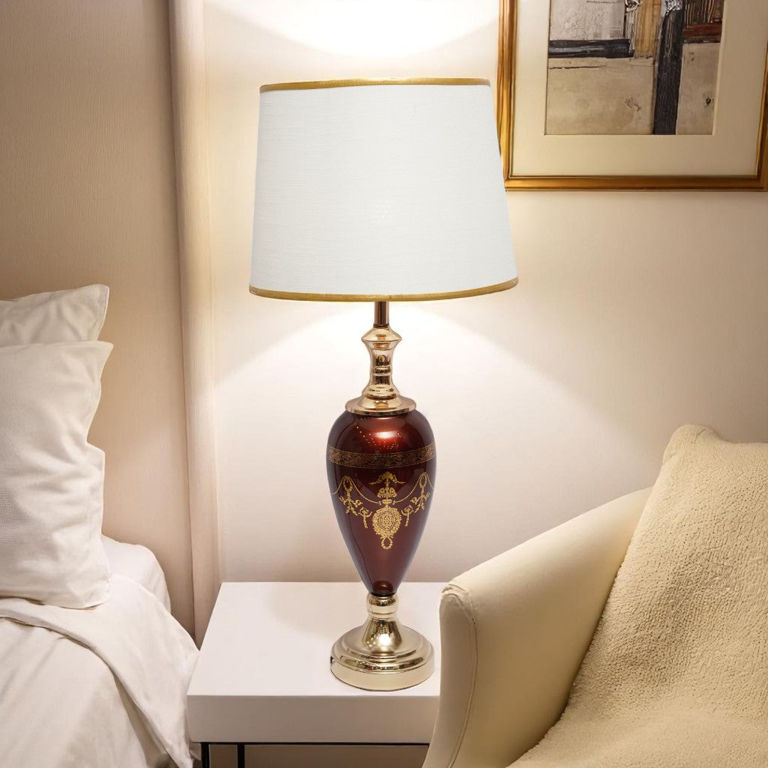 Red Versace-Style Side Table Lamp