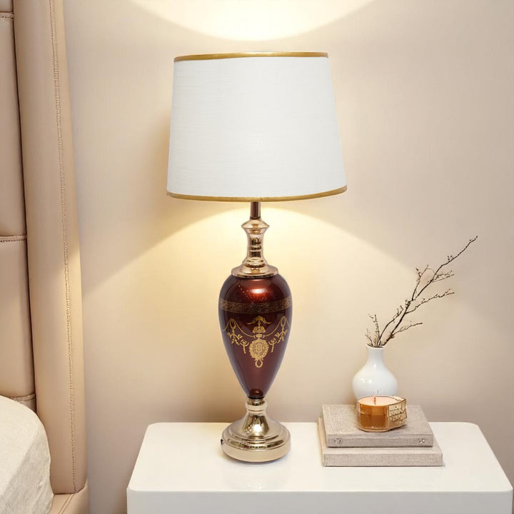 Red Versace-Style Side Table Lamp
