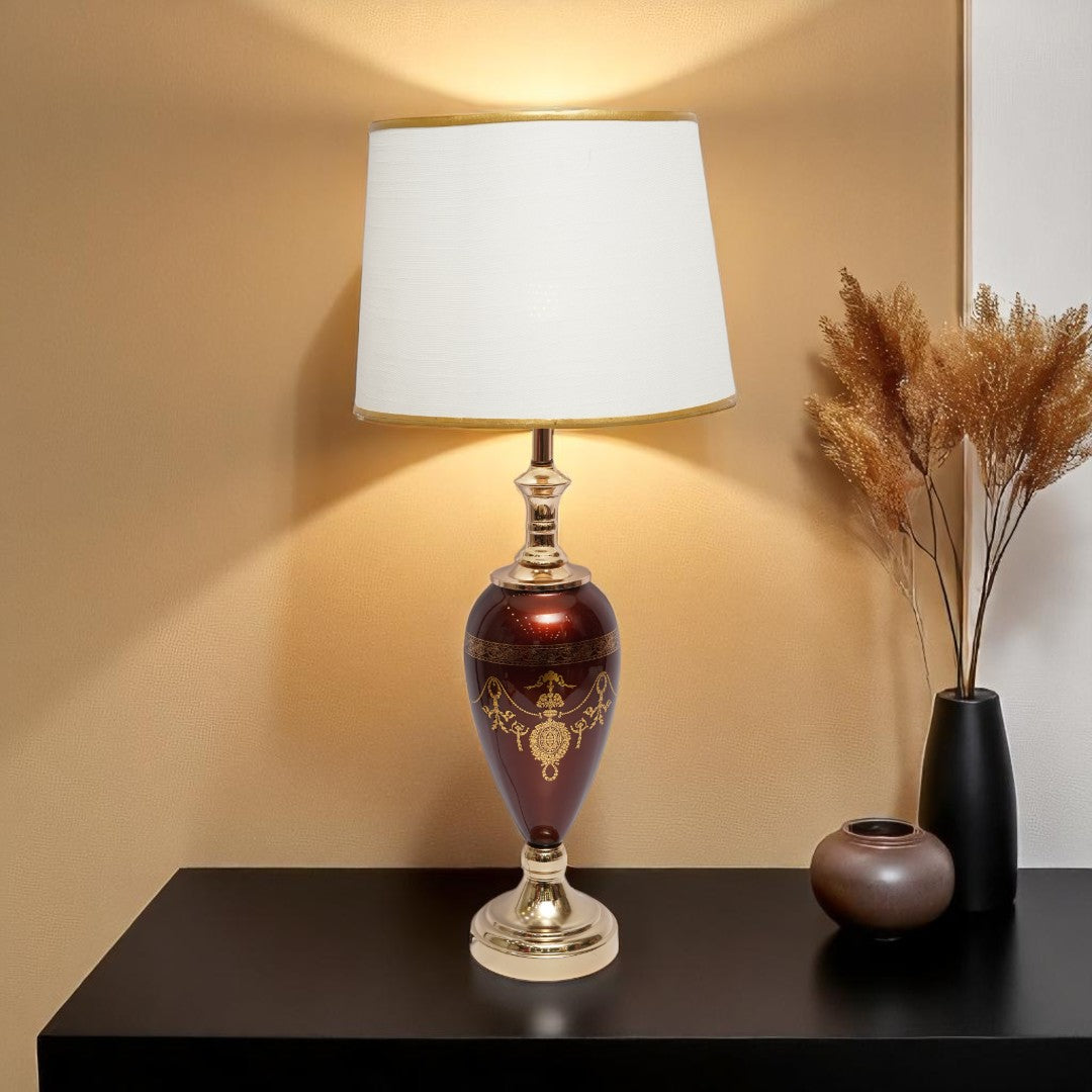 Red Versace-Style Side Table Lamp