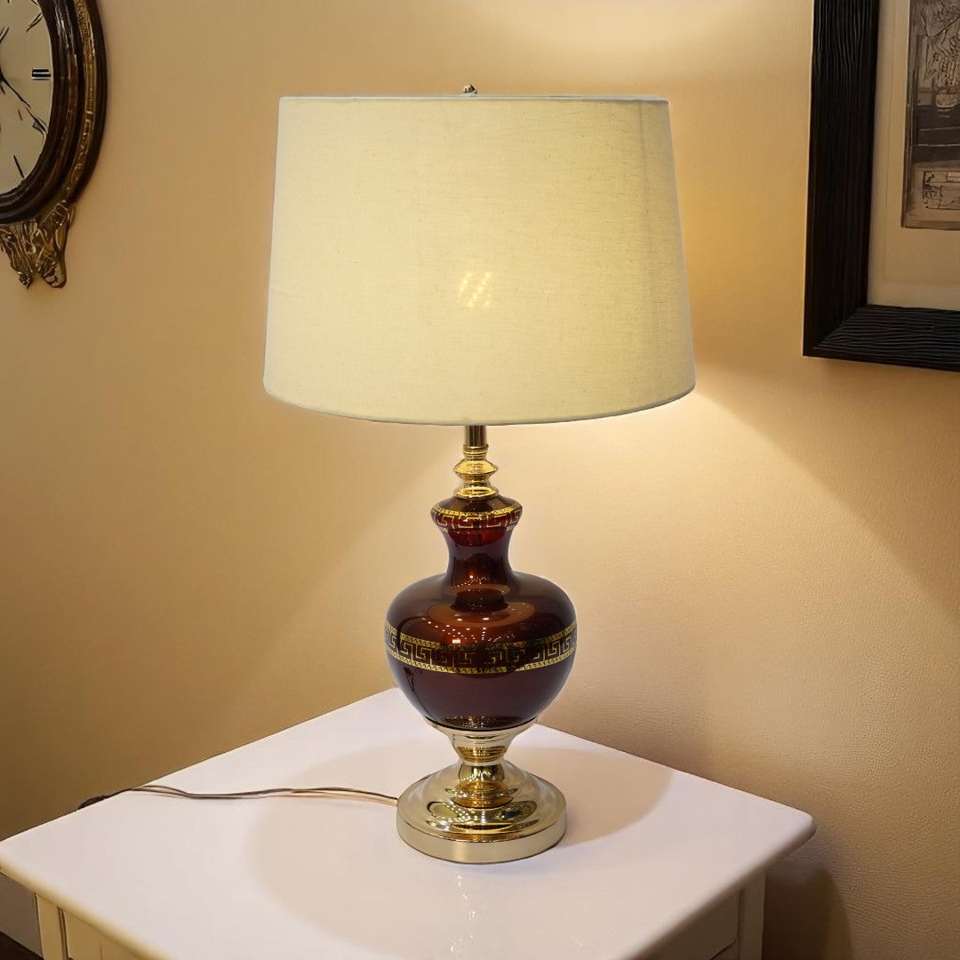 Versace-Style Maroon Side Table Lamp