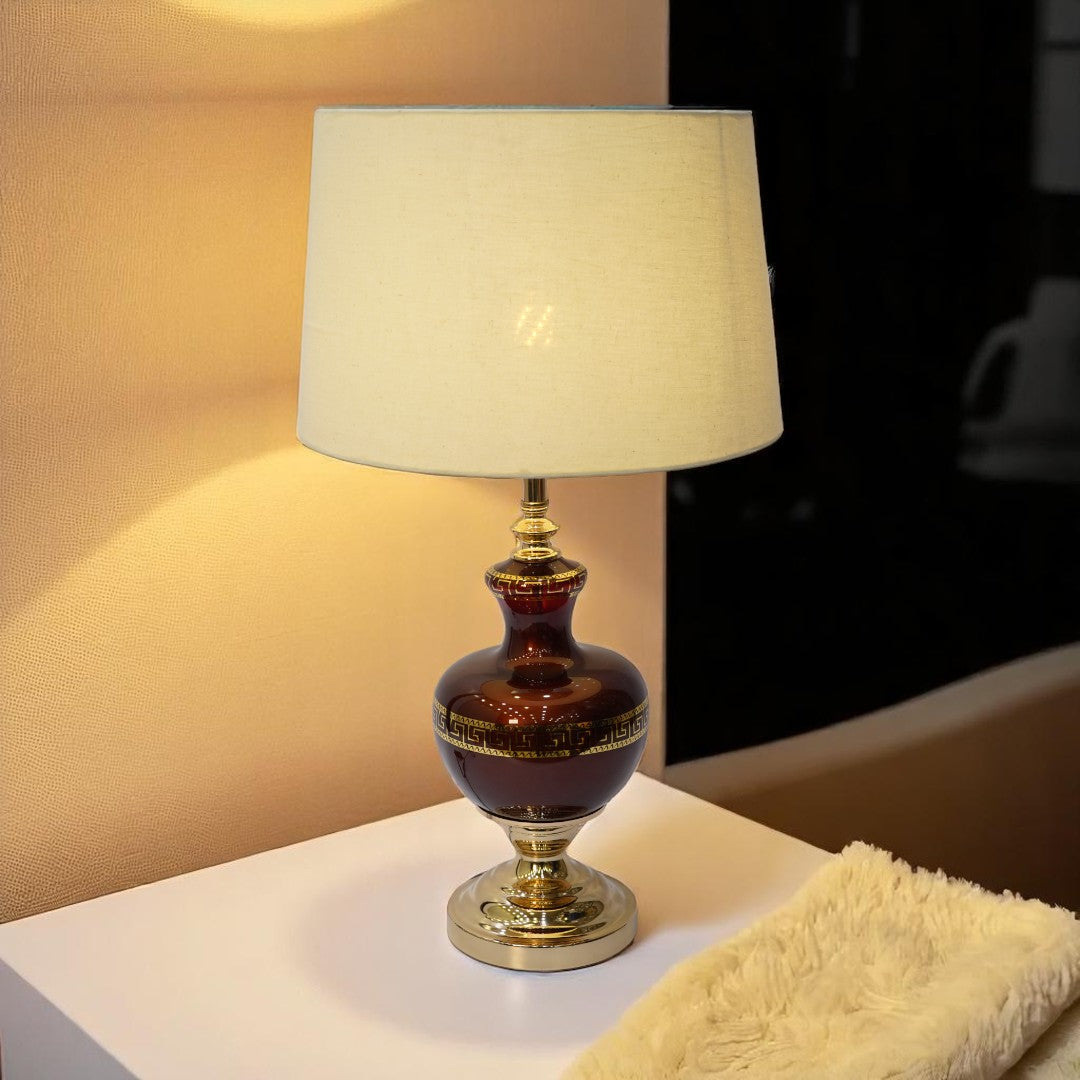 Versace-Style Maroon Side Table Lamp