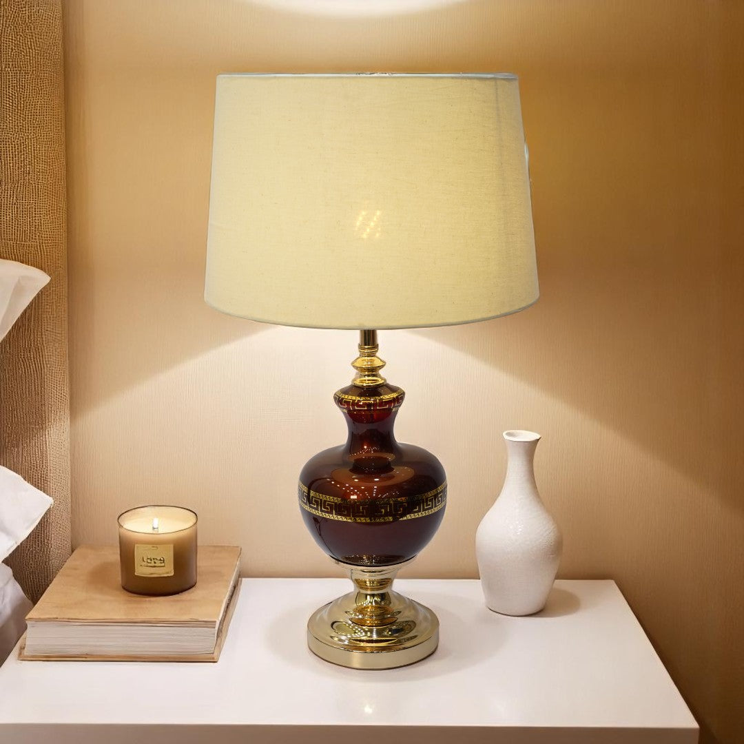Versace-Style Maroon Side Table Lamp