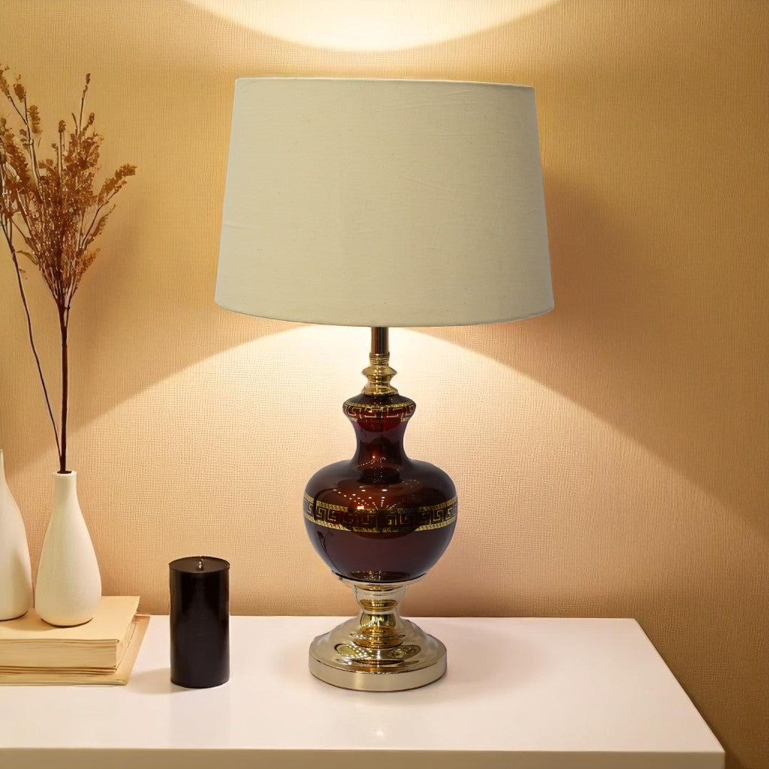Versace-Style Maroon Side Table Lamp