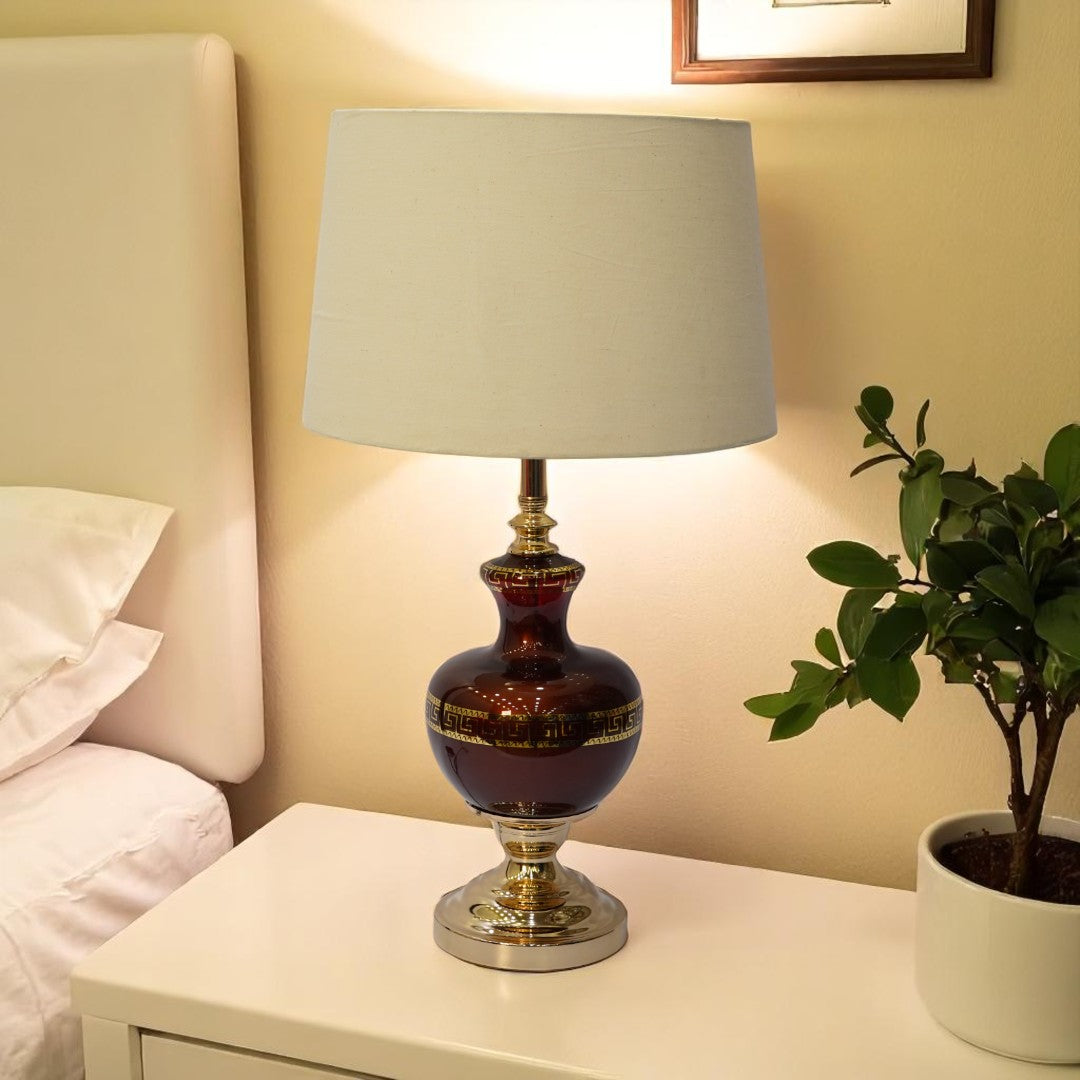 Versace-Style Maroon Side Table Lamp