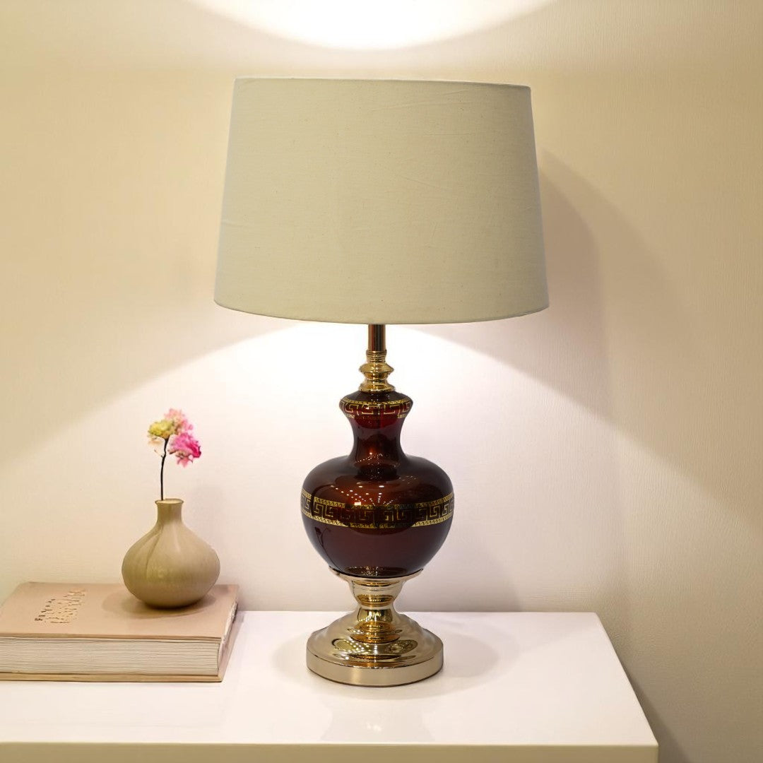 Versace-Style Maroon Side Table Lamp