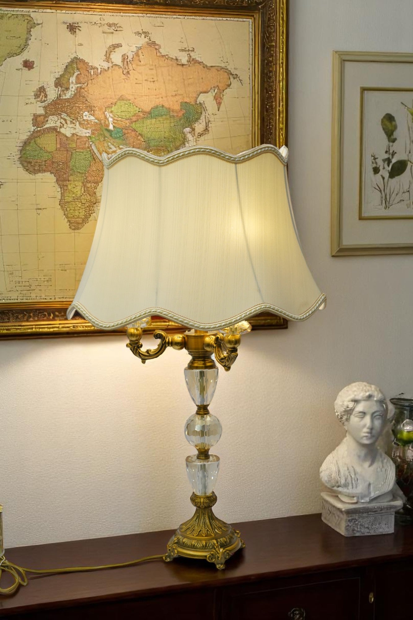Opaline Luxe Brass & Crystal Lamp