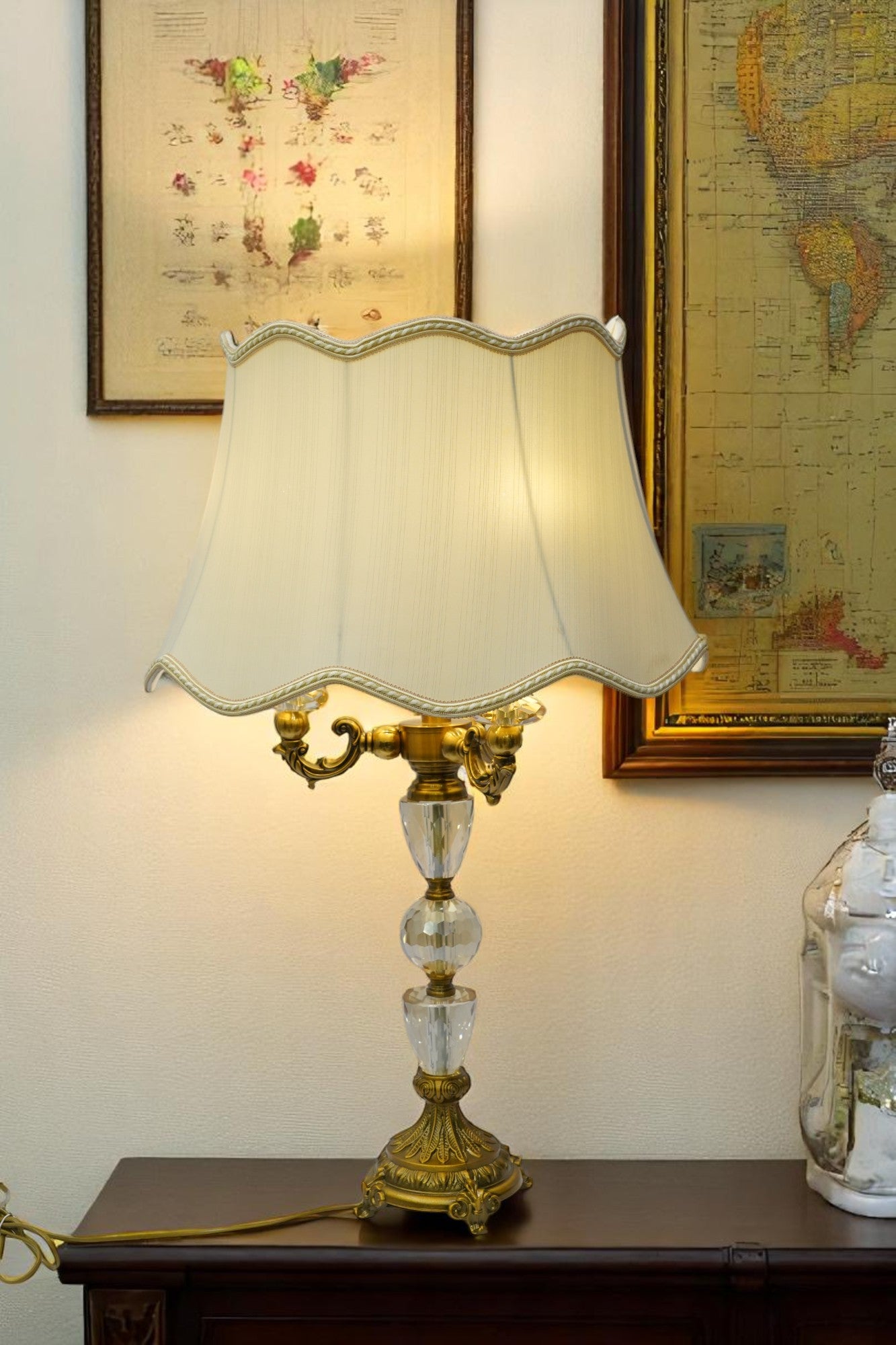 Opaline Luxe Brass & Crystal Lamp